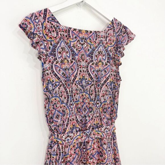 Talbots Majestic Medallion Floral Ruffle Cap Sleeve Tie Waist Pinafore Dress - Picture 12 of 16